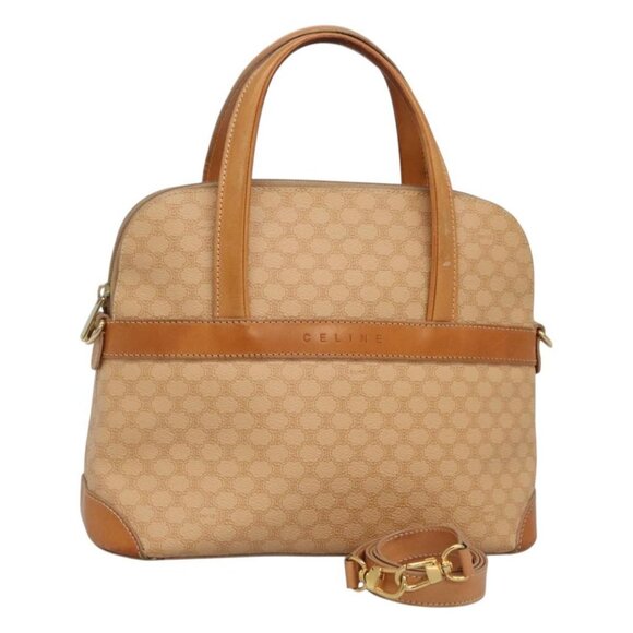 CELINE Macadam Canvas Hand Bag PVC 2ay Beige Gold Auth BD1173 - Picture 1 of 16